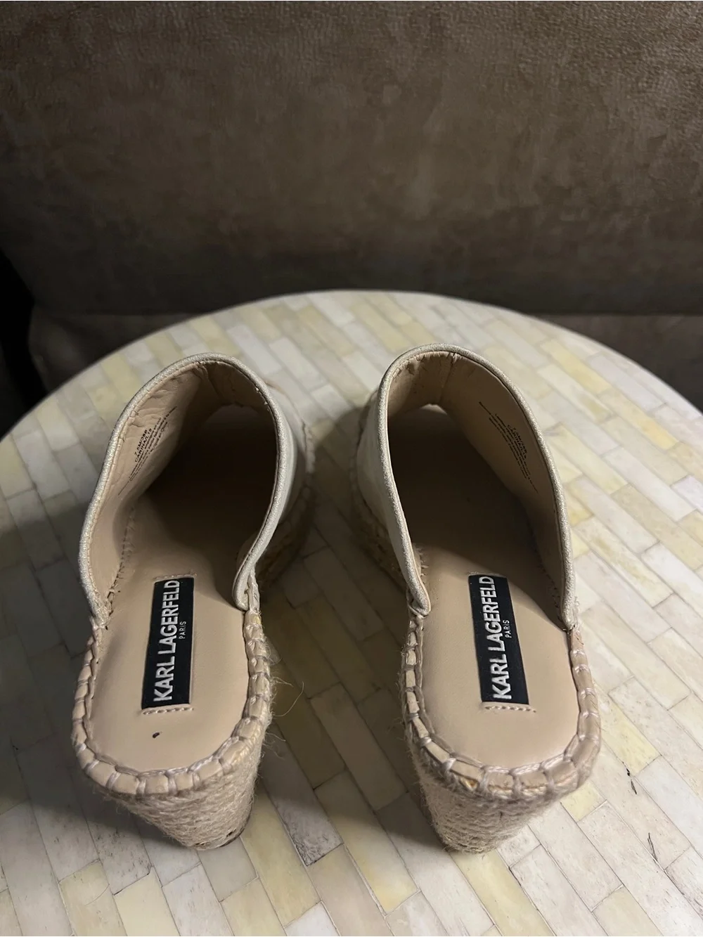 Karl Lagerfeld Light Beige Espadrille Wedge Mules - Picture 5 of 9
